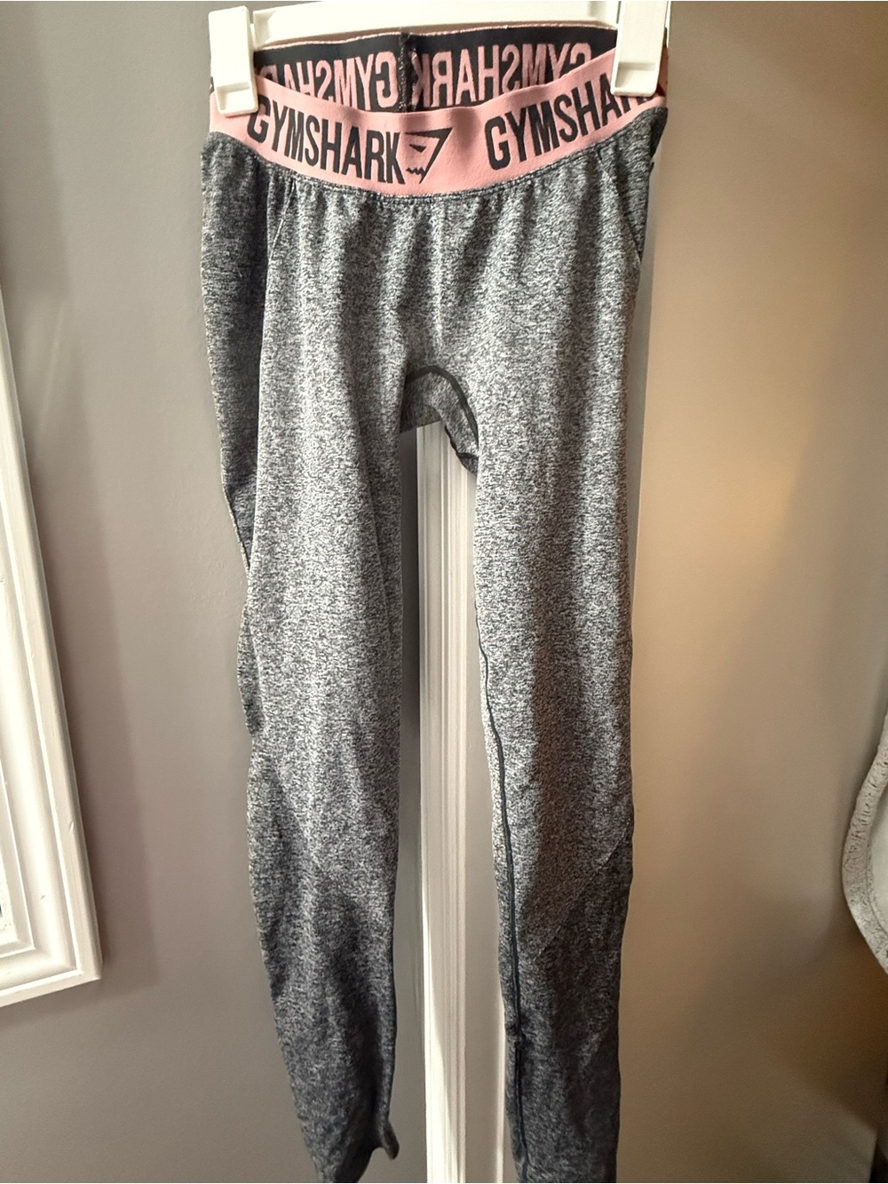 Gymshark Gray Leggings with Pink Branded Waistband